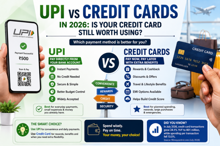 UPI vs credit cards in 2026 comparison showing benefits, rewards, security and spending differences